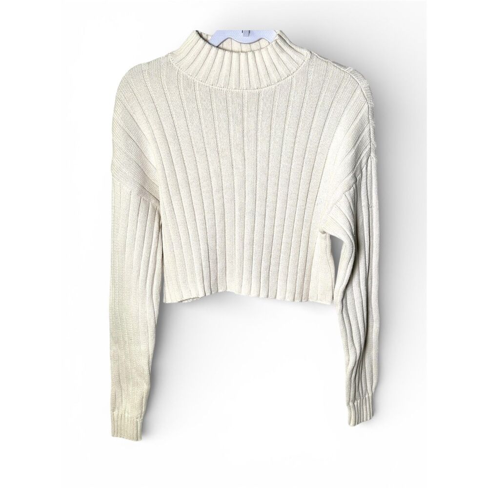 LA Hearts 100% Cotton cream ribbed knit mock neck cropped sweater Medium